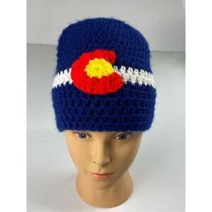 Colorado State Flag Crochet Beanie Adult One Size Blue Red Yellow White Winter D